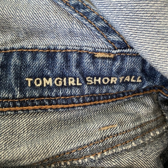 Denim Romper Overalls L Blue Distressed Ripped Shorts Shortall American Eagle - Picture 7 of 10